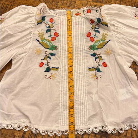 FARM Rio Pitanga Embroidered Cotton Puff Sleeve Blouse Woman's Small - Picture 7 of 16
